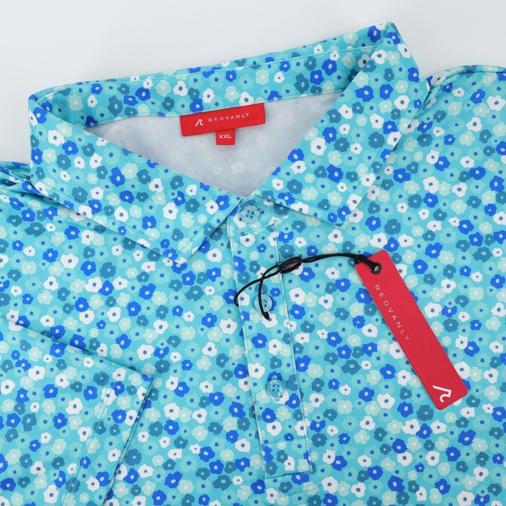 NEW‎ REDVANLY Marne Floral PUREpoly Performance Polo Shirt Curacao Mens XXL $110